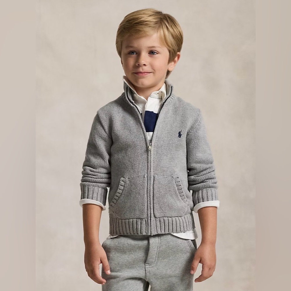 POLO RALPH LAUREN Boys Cardigan Sweater Full Zip Jacket Toddler Little Cotton 4T